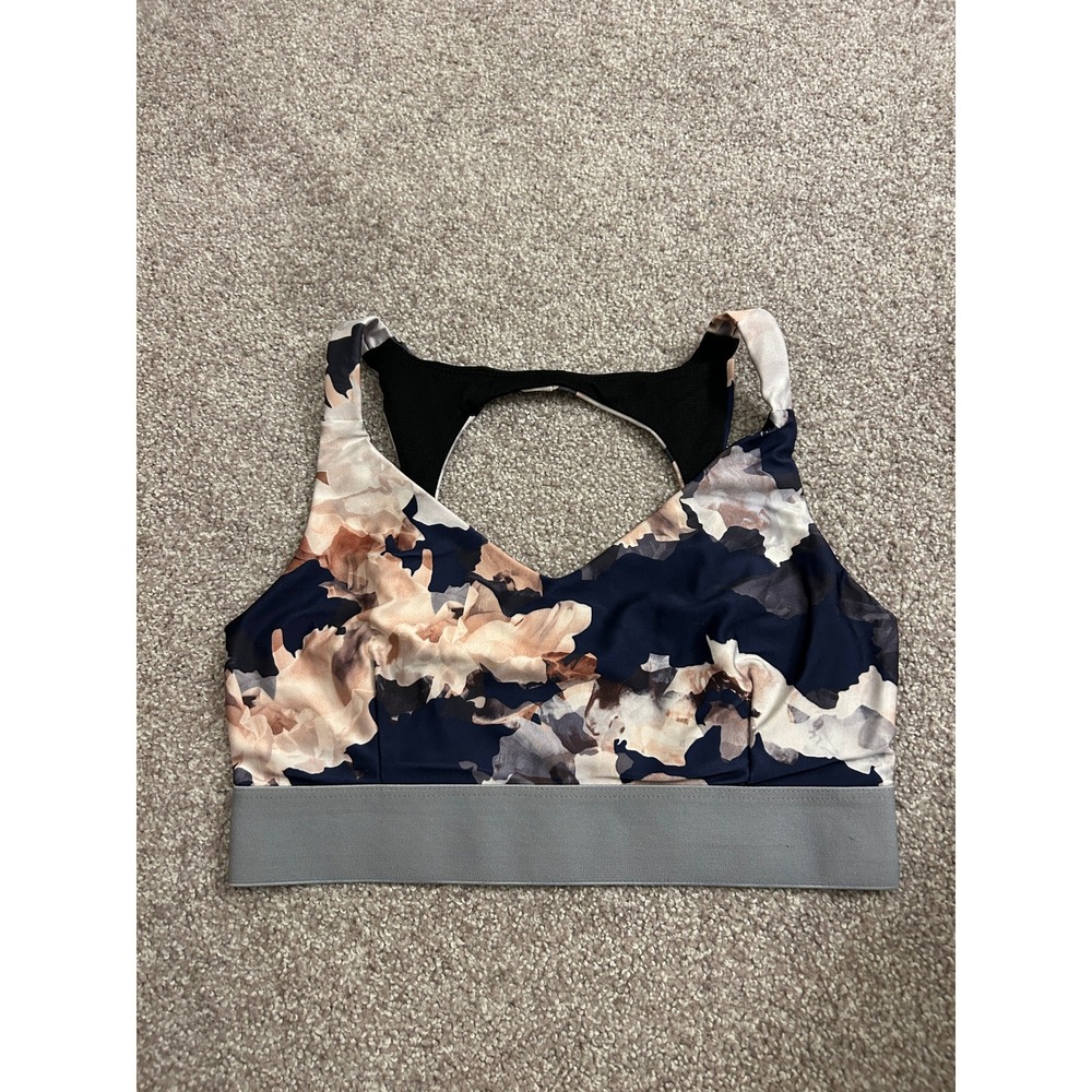 Onzie Flow Sports Bra Womens M/L Navy Floral Racerback Excellent Keyhole Workout